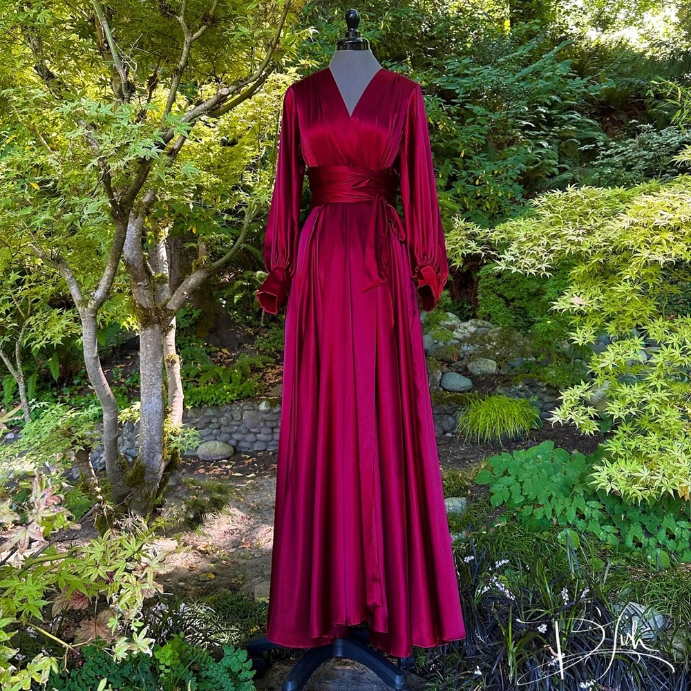 Catherine D’Lish “Beverly” Garnet Dressing Gown with Crystal Buttons